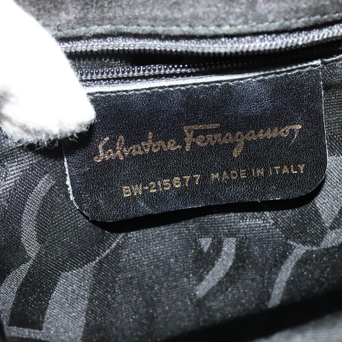 Salvatore Ferragamo Vala Hand Bag Patent leather 2way Black Gold Auth BA3968