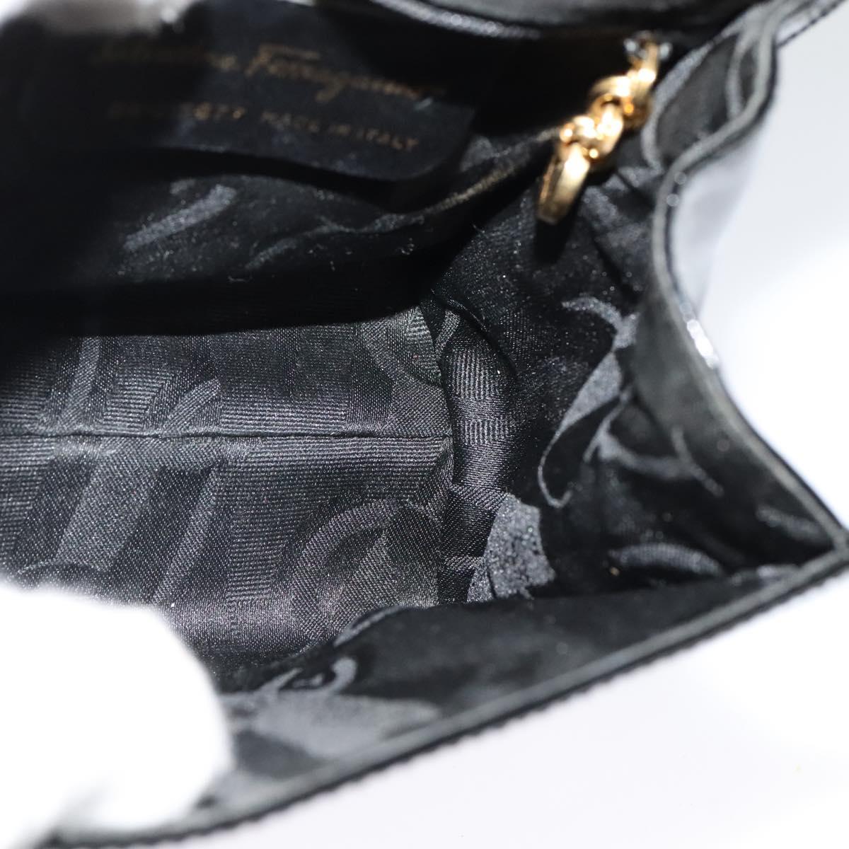 Salvatore Ferragamo Vala Hand Bag Patent leather 2way Black Gold Auth BA3968