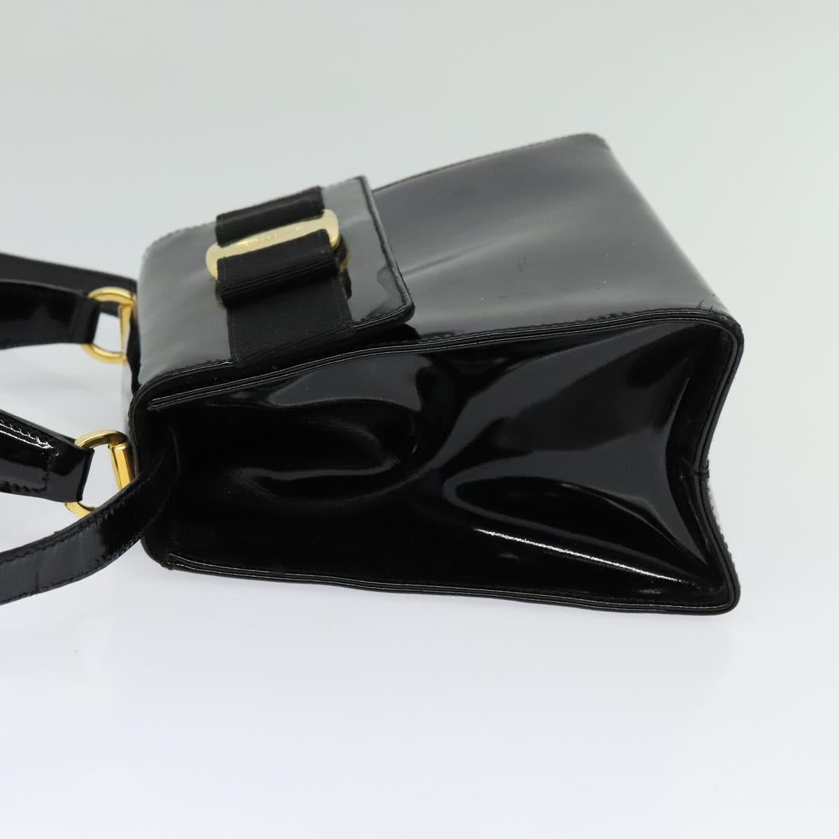 Salvatore Ferragamo Vala Hand Bag Patent leather 2way Black Gold Auth BA3968