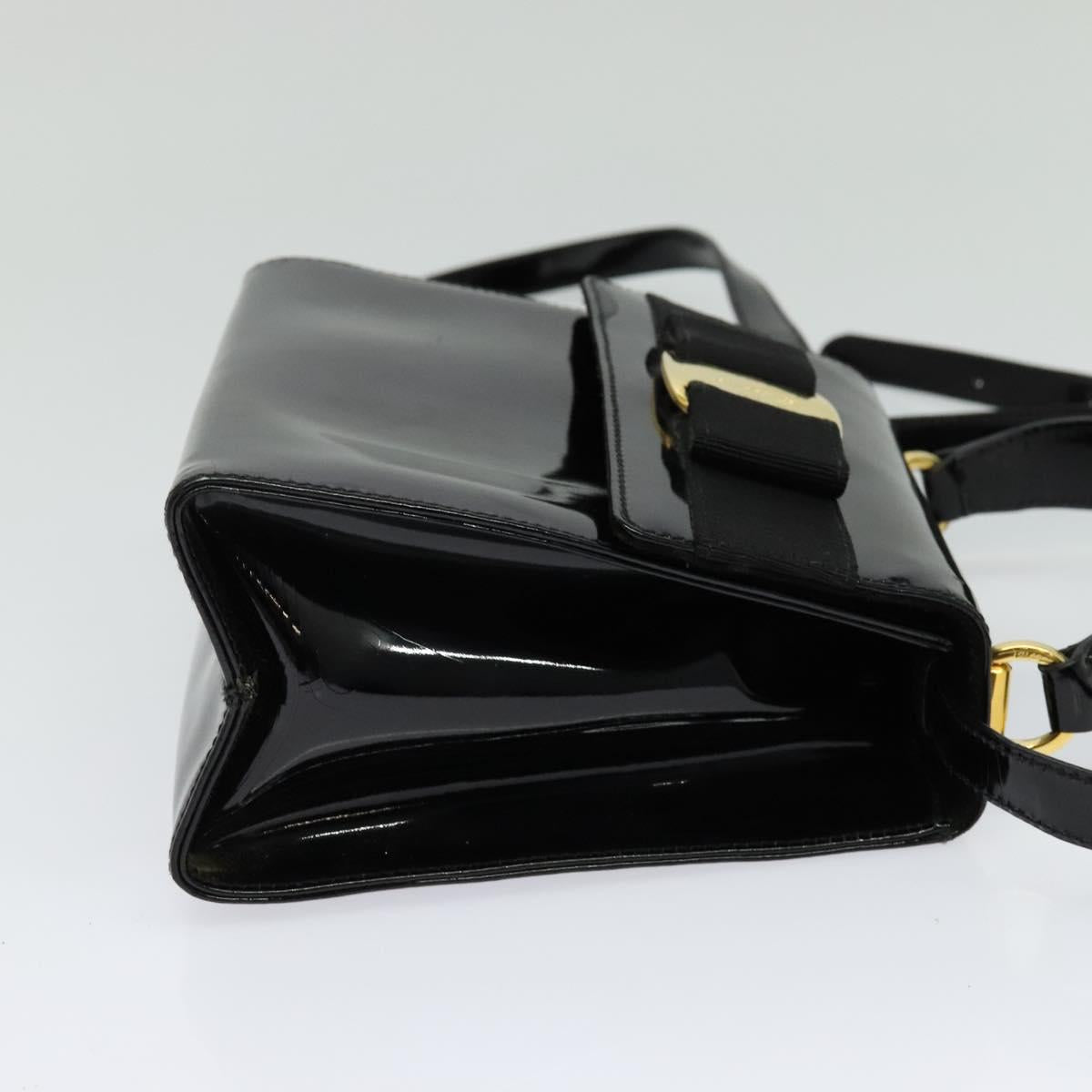 Salvatore Ferragamo Vala Hand Bag Patent leather 2way Black Gold Auth BA3968