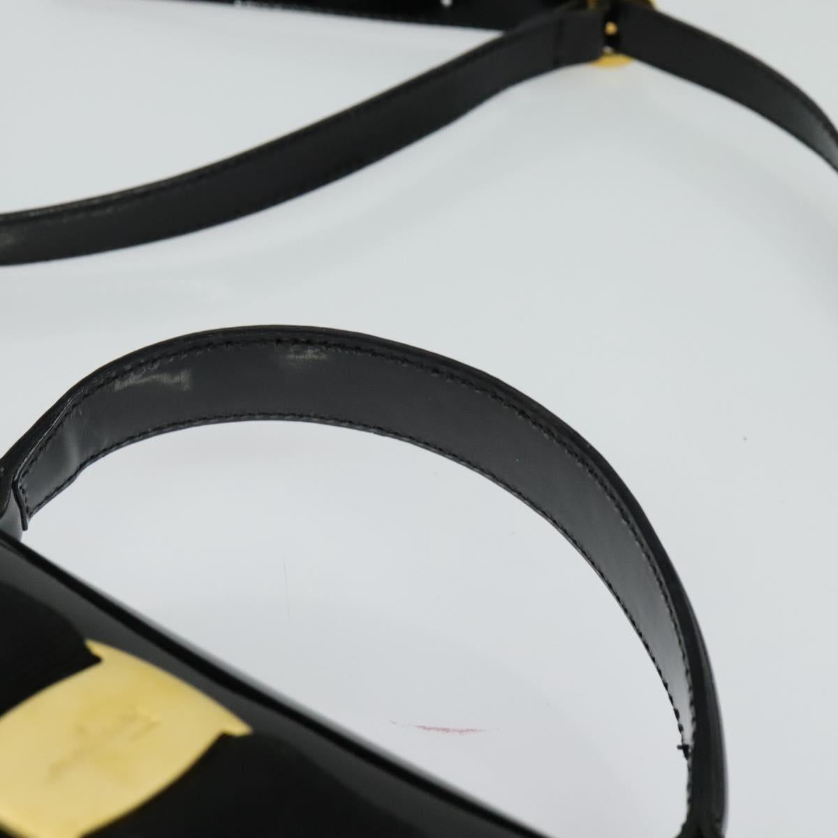 Salvatore Ferragamo Vala Hand Bag Patent leather 2way Black Gold Auth BA3968