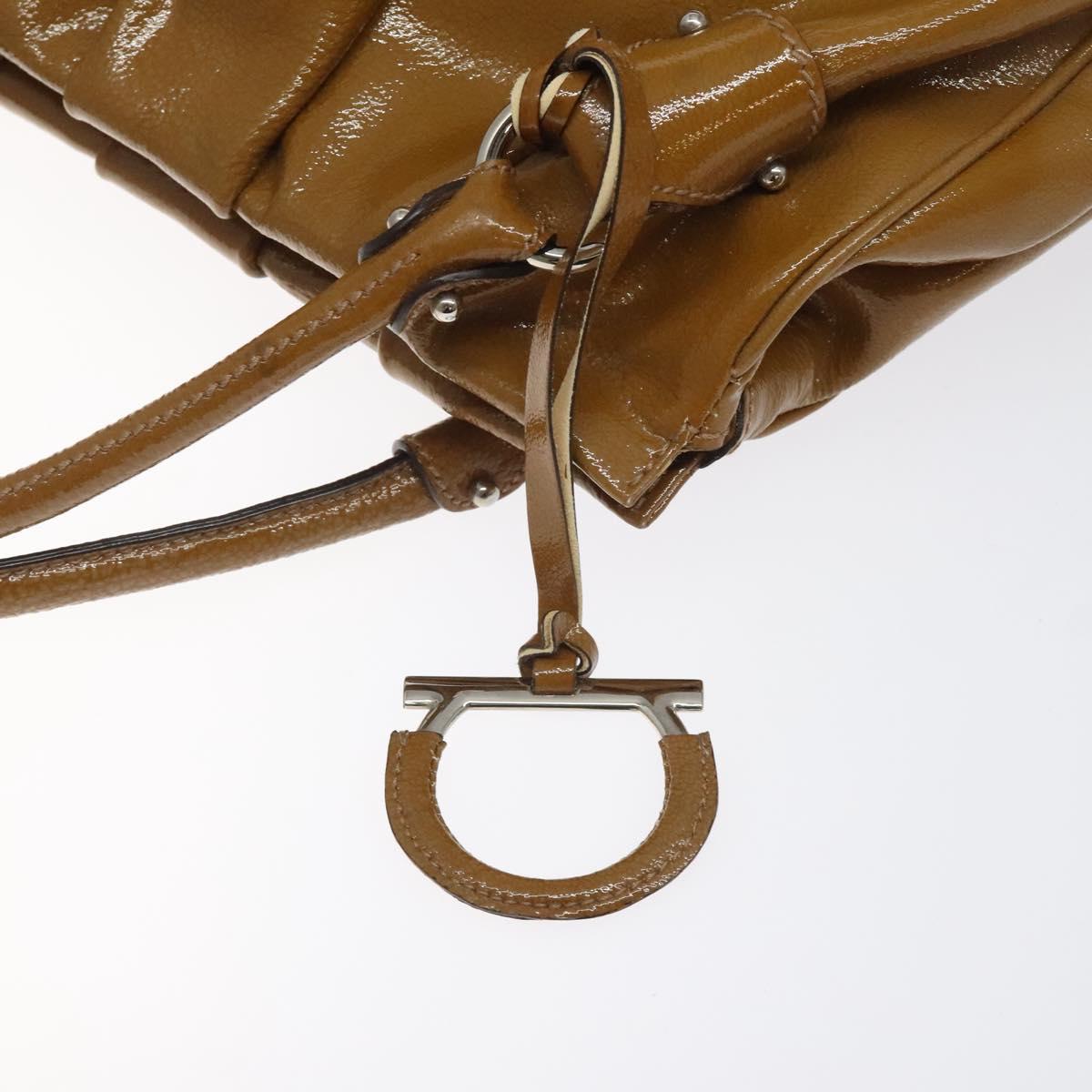 Salvatore Ferragamo Hand Bag Patent leather Brown Silver Auth BA3981