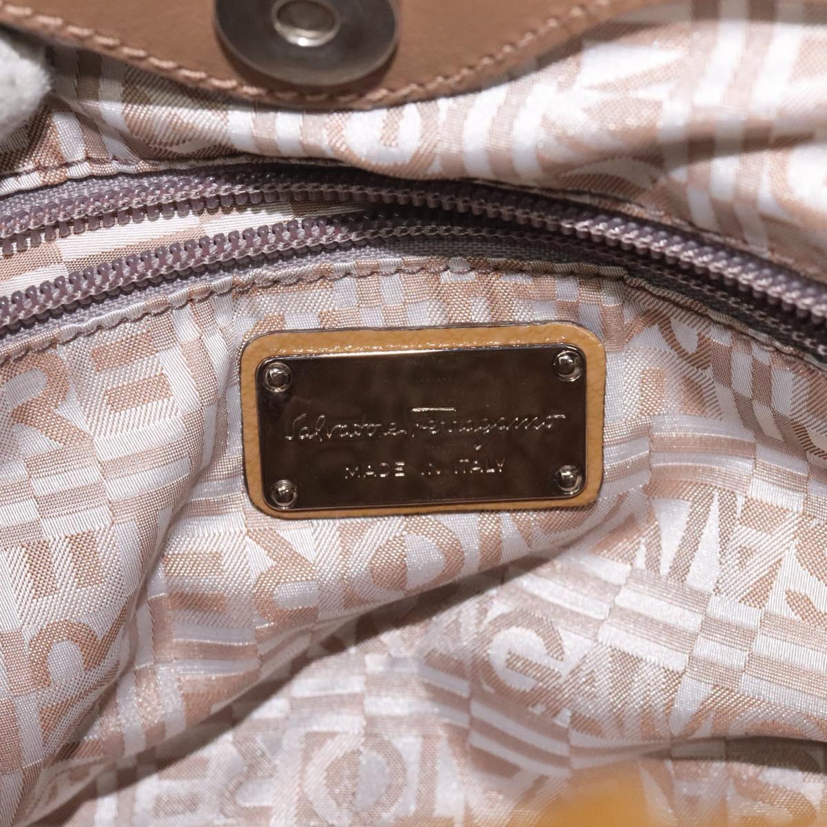 Salvatore Ferragamo Hand Bag Patent leather Brown Silver Auth BA3981