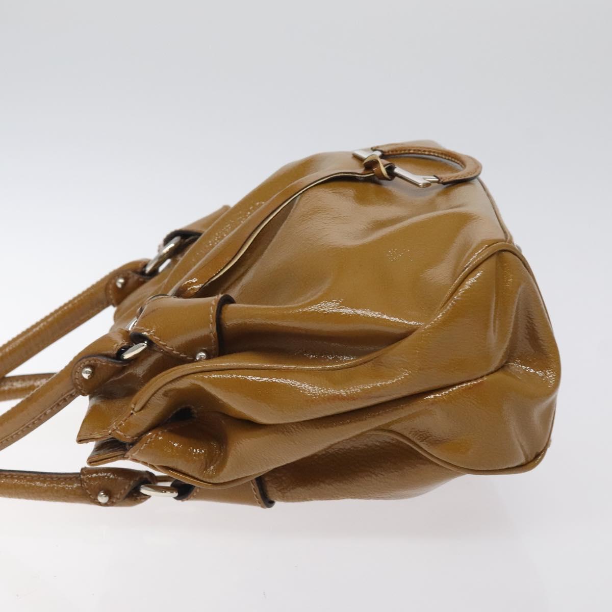 Salvatore Ferragamo Hand Bag Patent leather Brown Silver Auth BA3981