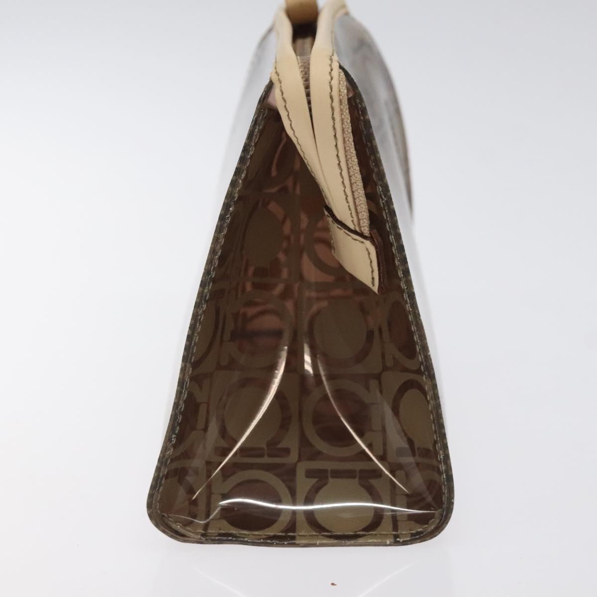 Salvatore Ferragamo Gancini Pouch Vinyl Brown Silver Auth BA3982