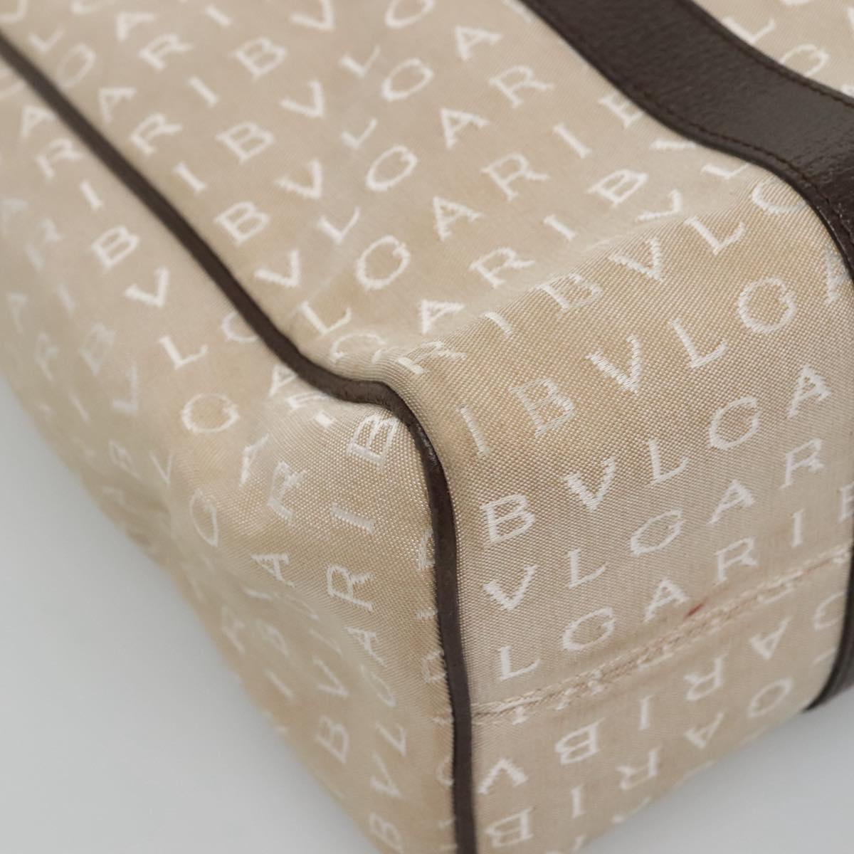 BVLGARI Logo Mania Tote Bag Canvas Beige Auth BA3987