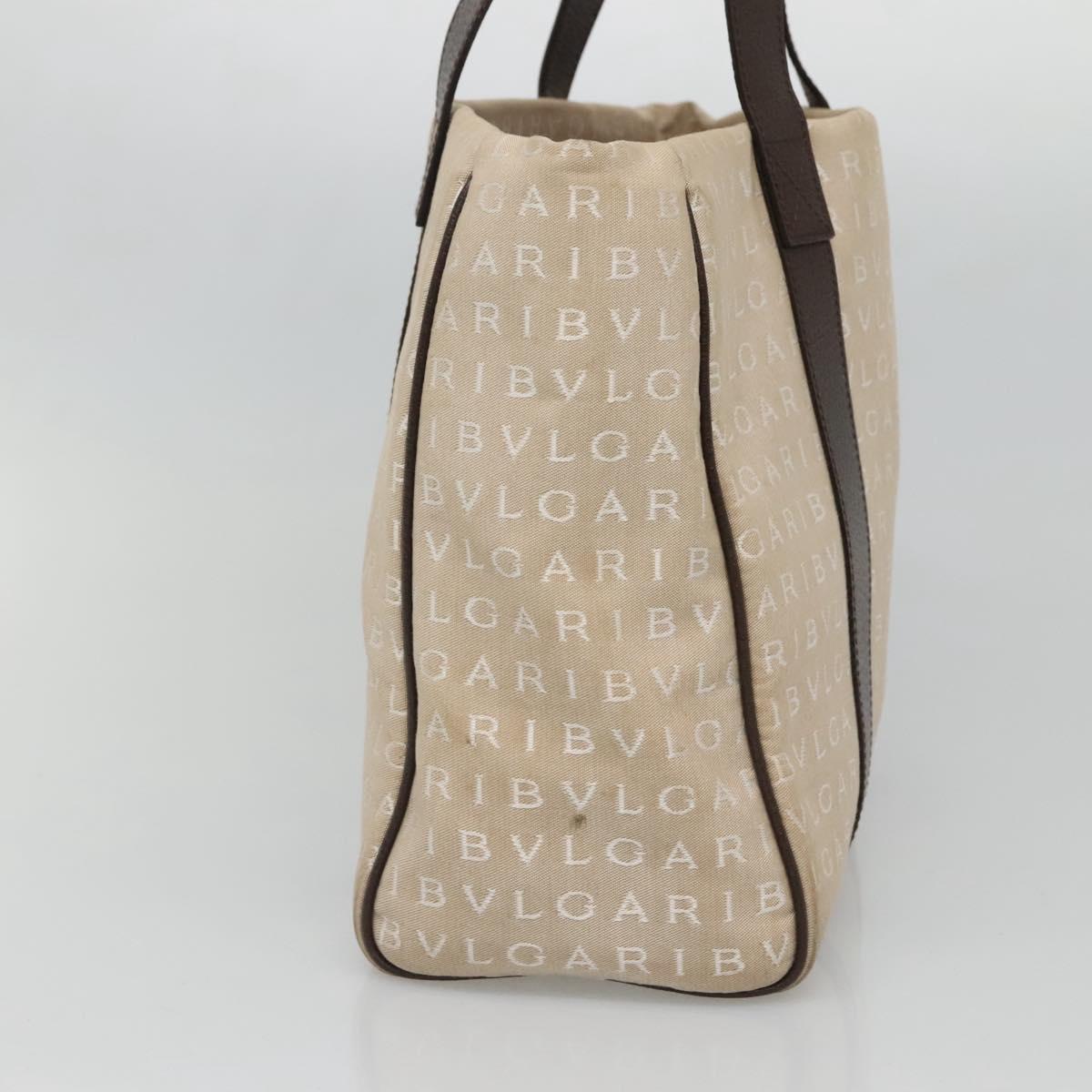 BVLGARI Logo Mania Tote Bag Canvas Beige Auth BA3987