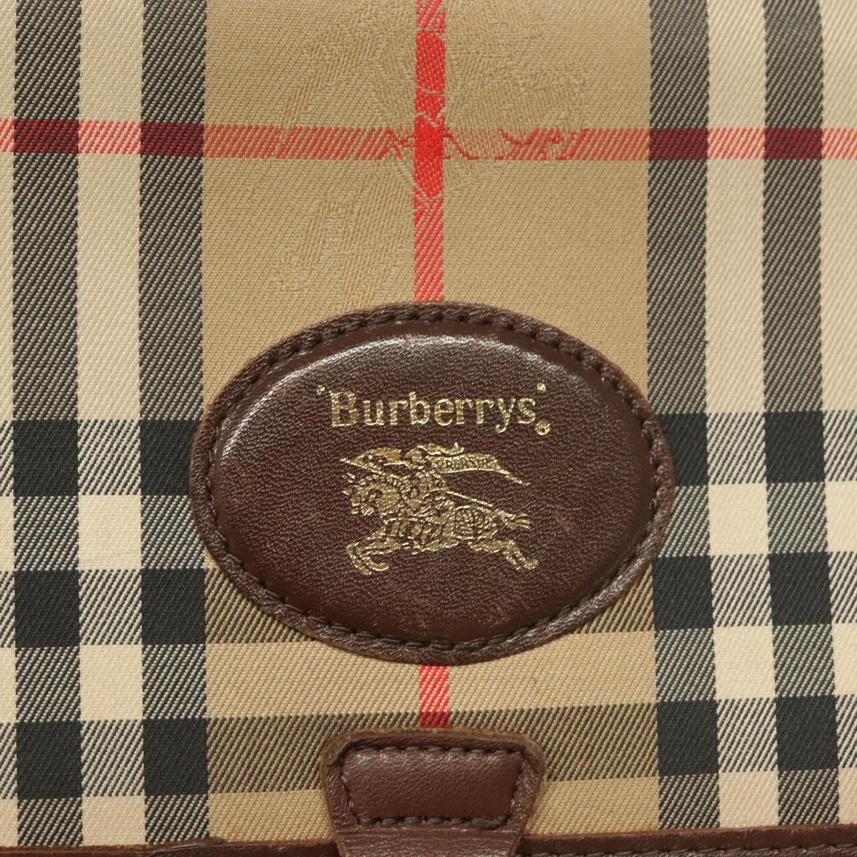 Burberrys Nova Check Document Case Clutch Bag Canvas Beige Gold Auth BA3988