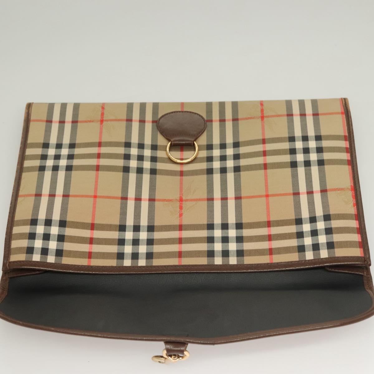 Burberrys Nova Check Document Case Clutch Bag Canvas Beige Gold Auth BA3988