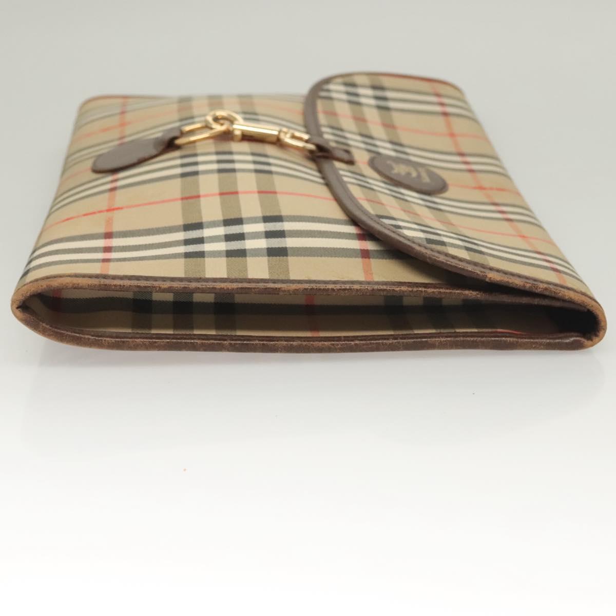 Burberrys Nova Check Document Case Clutch Bag Canvas Beige Gold Auth BA3988