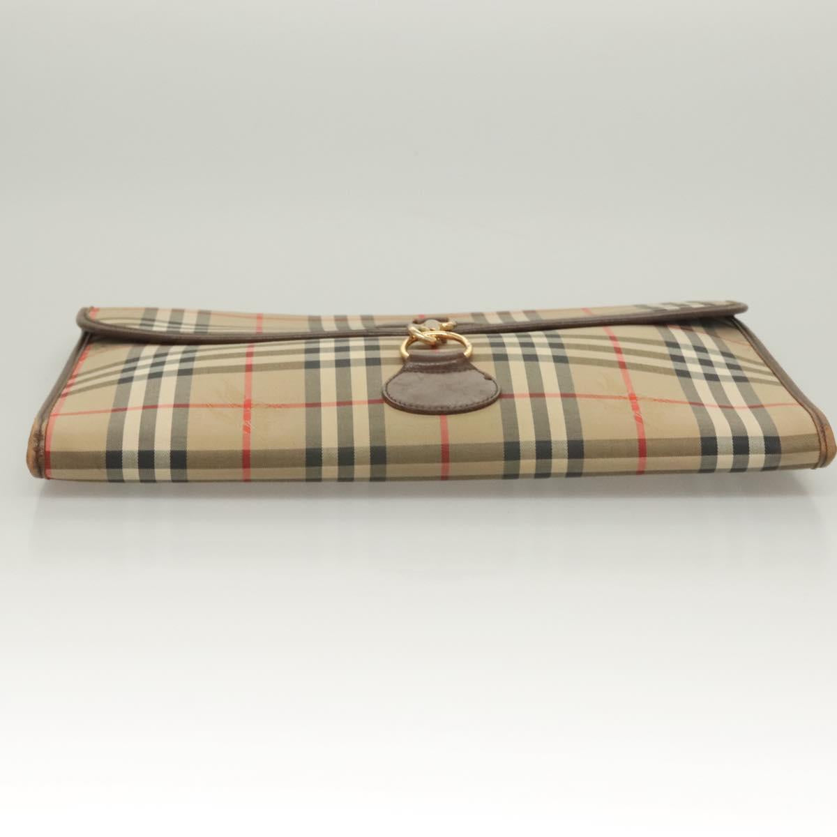Burberrys Nova Check Document Case Clutch Bag Canvas Beige Gold Auth BA3988