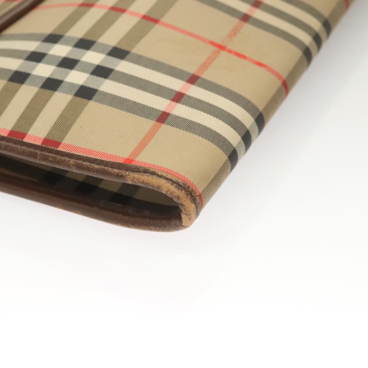 Burberrys Nova Check Document Case Clutch Bag Canvas Beige Gold Auth BA3988