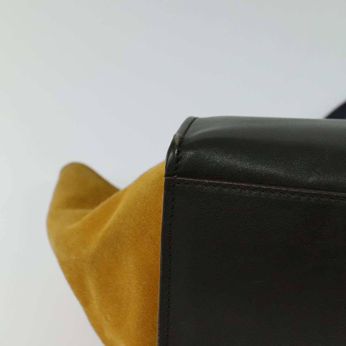 CELINE Trapeze Hand Bag Leather 2way Navy Gold Auth BA400