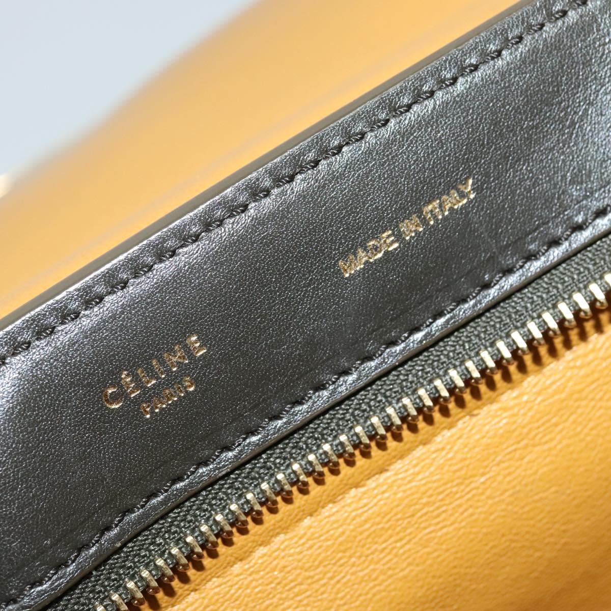 CELINE Trapeze Hand Bag Leather 2way Navy Gold Auth BA400