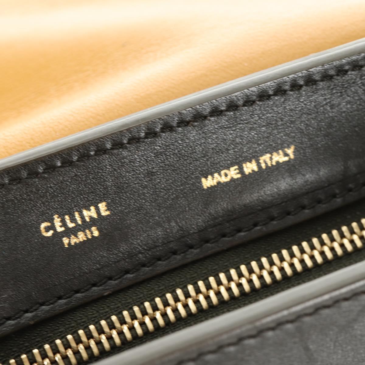 CELINE Trapeze Hand Bag Leather 2way Navy Gold Auth BA400
