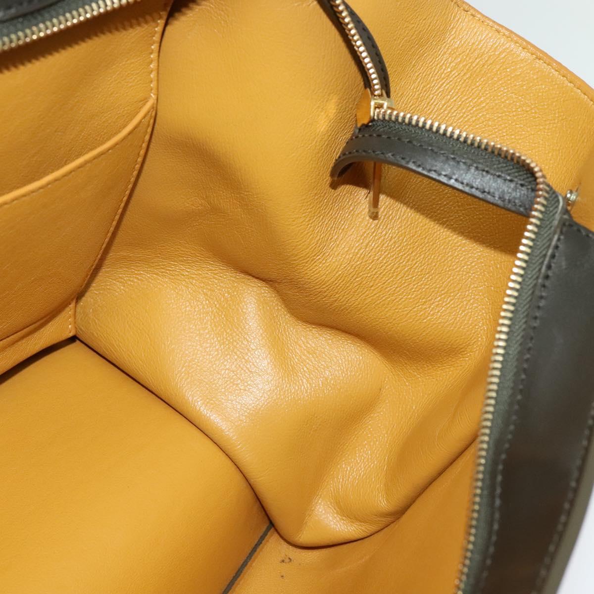 CELINE Trapeze Hand Bag Leather 2way Navy Gold Auth BA400