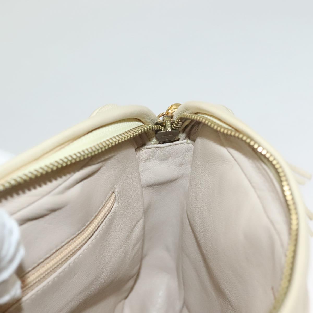 CHANEL Matelasse Chain Shoulder Bag Lamb Skin White Gold CC Auth BA4005