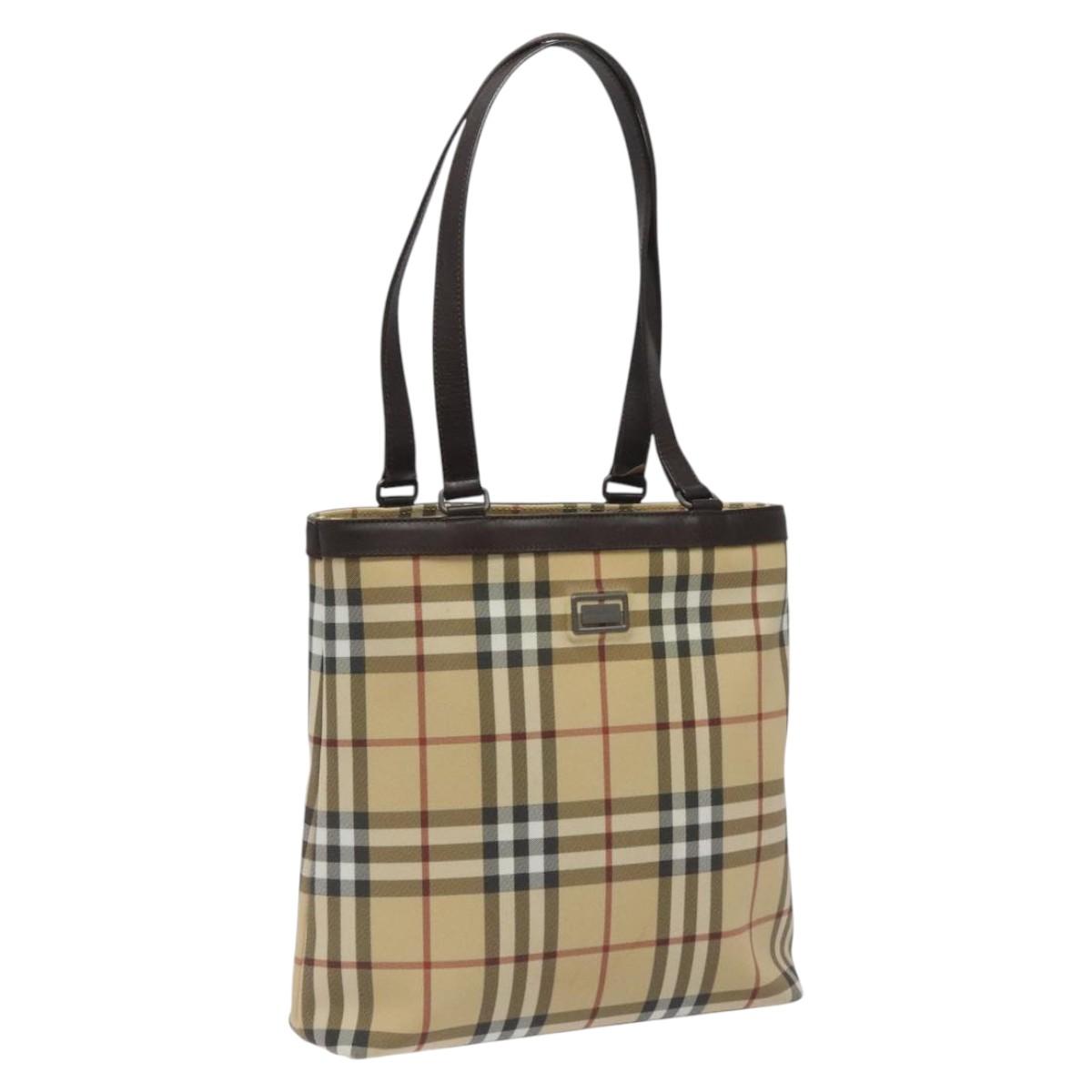 BURBERRY Nova Check Tote Bag PVC Leather Beige Brown Auth BA401