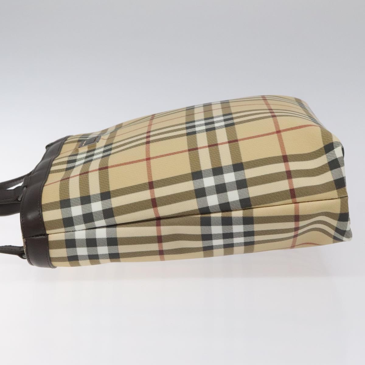 BURBERRY Nova Check Tote Bag PVC Leather Beige Brown Auth BA401