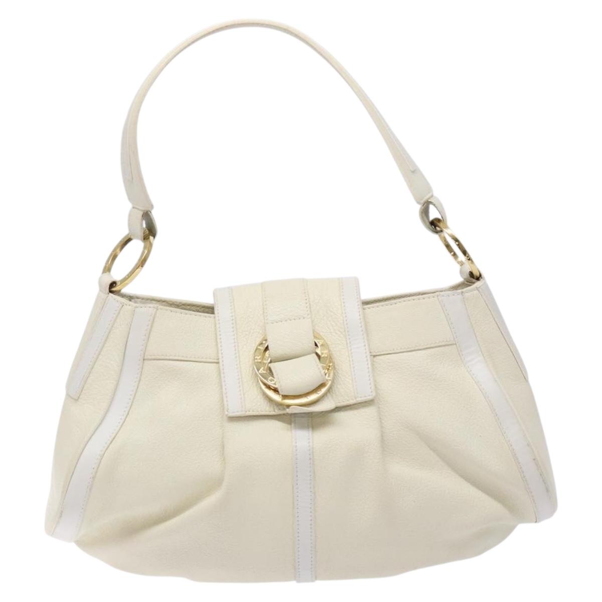 BVLGARI Shoulder Bag Leather Cream Gold Auth BA4015