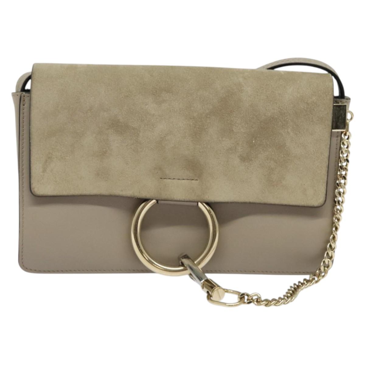 Chloe Fay Shoulder Bag Leather Greige Gold Auth BA4020