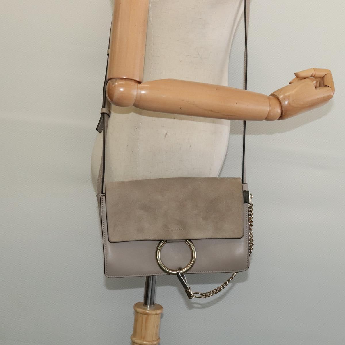 Chloe Fay Shoulder Bag Leather Greige Gold Auth BA4020