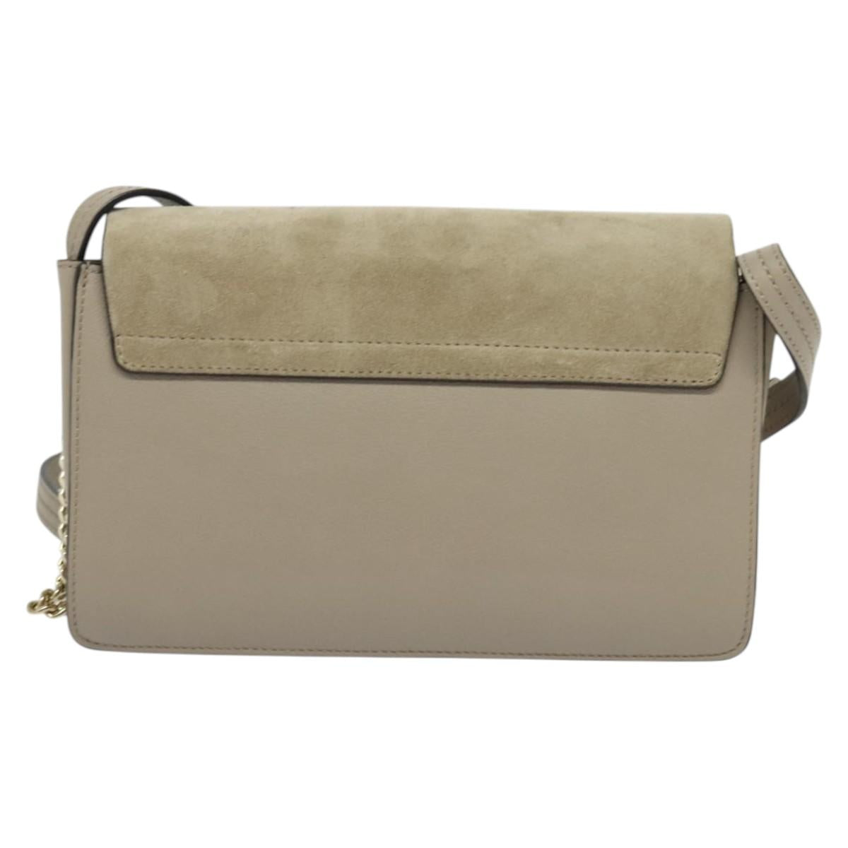 Chloe Fay Shoulder Bag Leather Greige Gold Auth BA4020