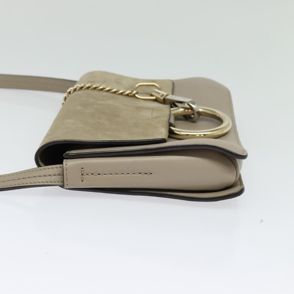 Chloe Fay Shoulder Bag Leather Greige Gold Auth BA4020
