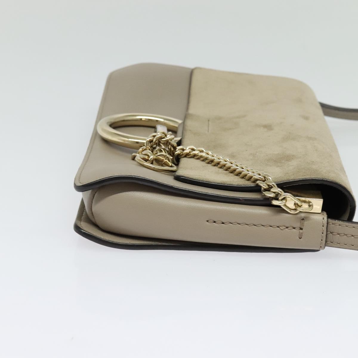 Chloe Fay Shoulder Bag Leather Greige Gold Auth BA4020