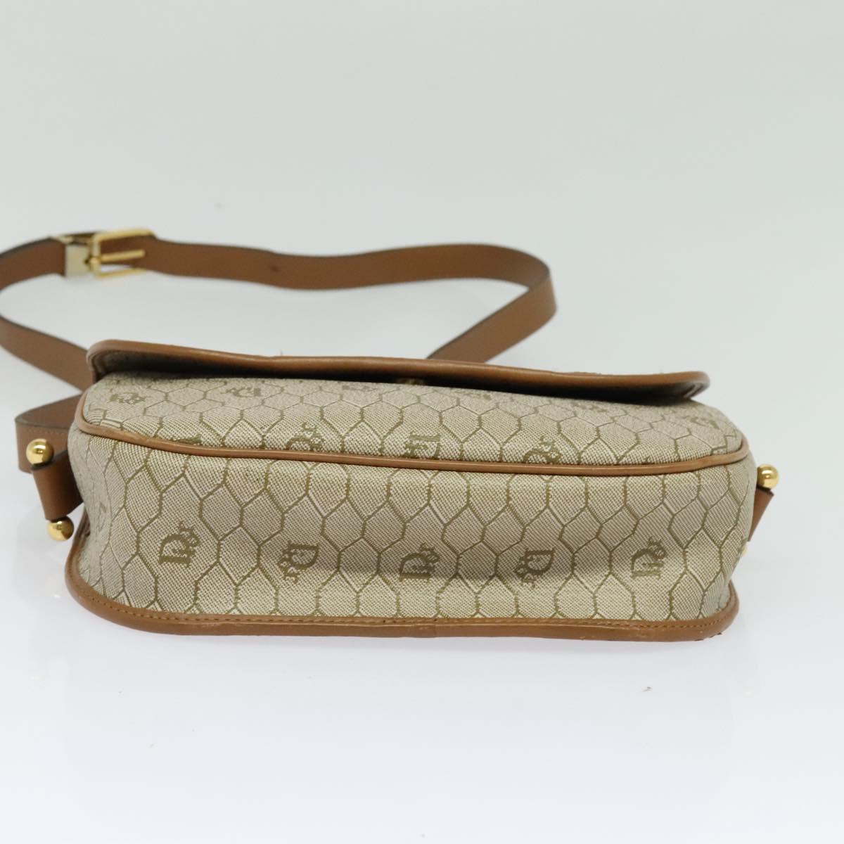 Christian Dior Honeycomb Canvas Shoulder Bag PVC Beige Gold Auth BA4036