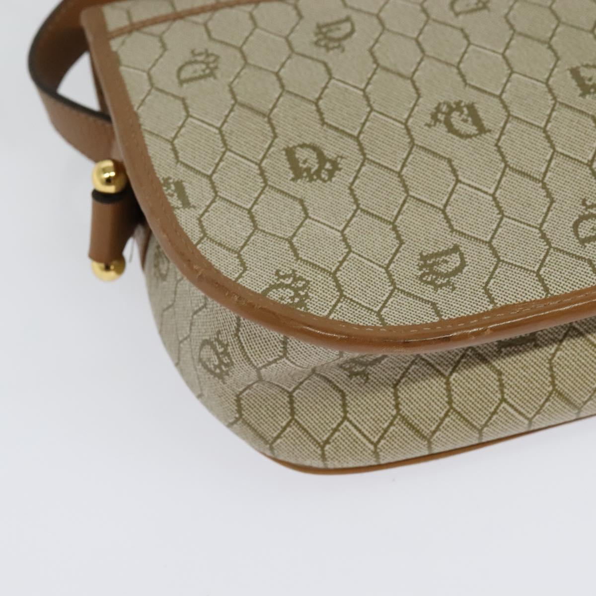 Christian Dior Honeycomb Canvas Shoulder Bag PVC Beige Gold Auth BA4036