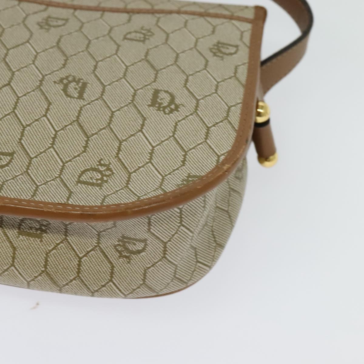 Christian Dior Honeycomb Canvas Shoulder Bag PVC Beige Gold Auth BA4036