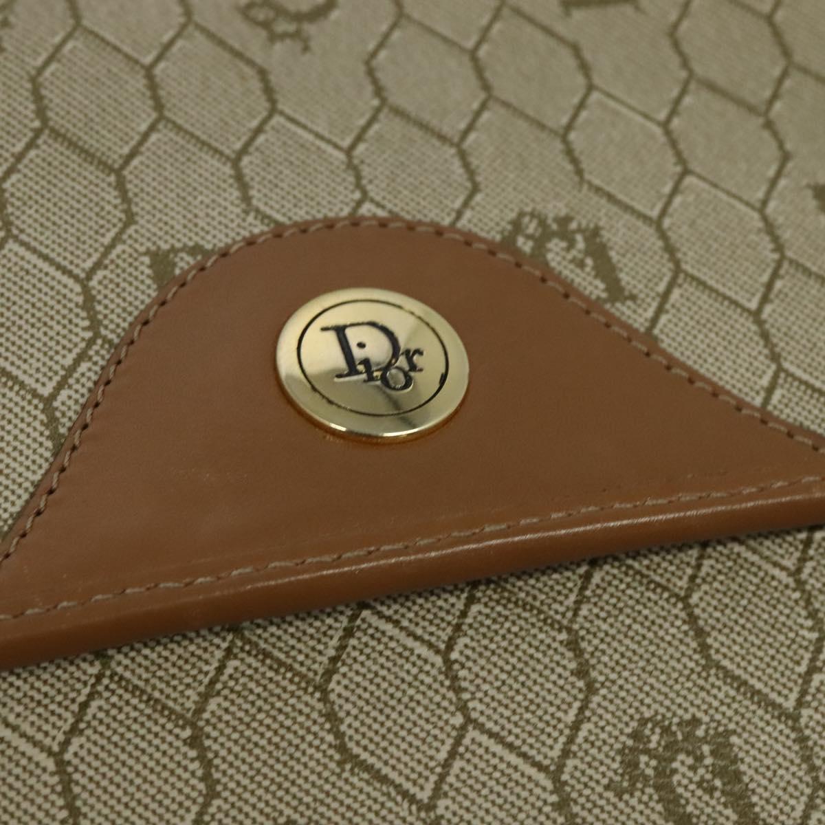 Christian Dior Honeycomb Canvas Shoulder Bag PVC Beige Gold Auth BA4036