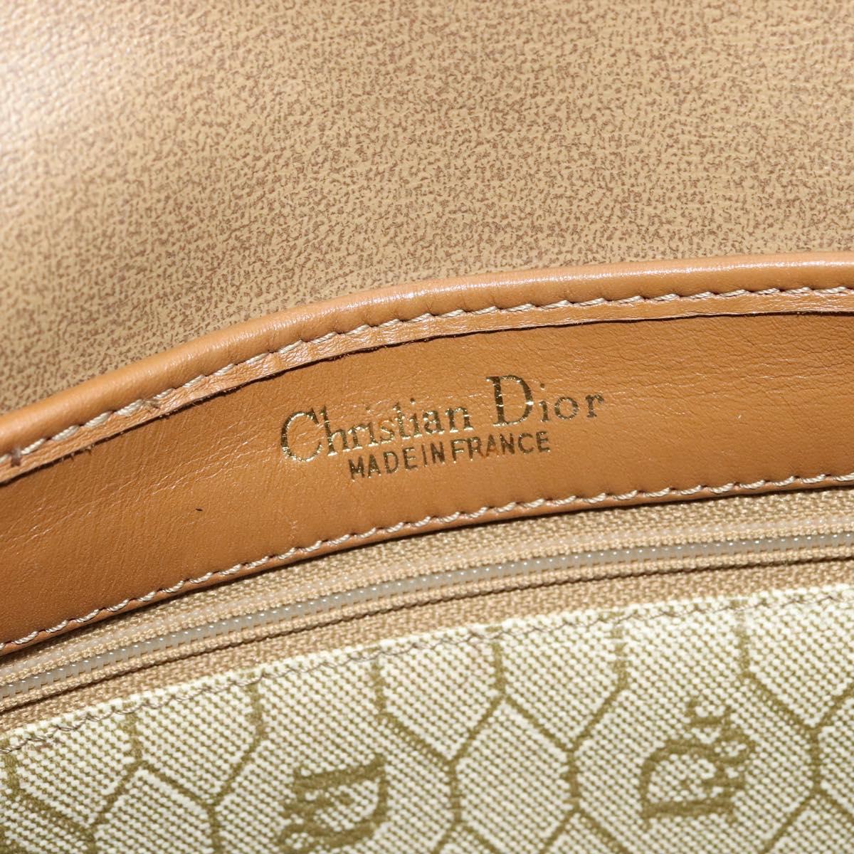 Christian Dior Honeycomb Canvas Shoulder Bag PVC Beige Gold Auth BA4036
