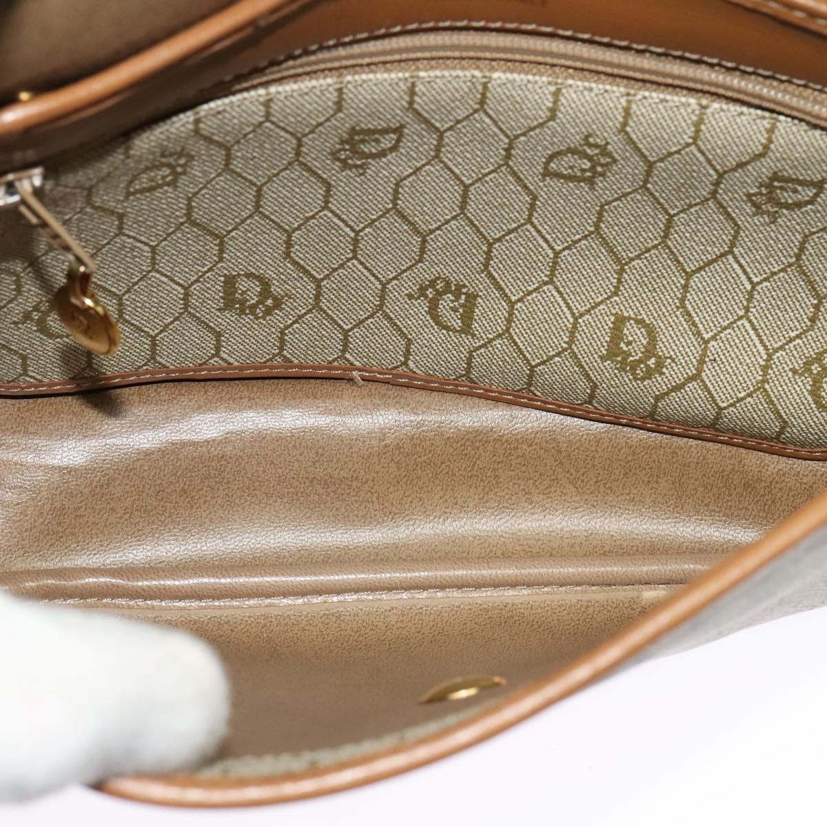 Christian Dior Honeycomb Canvas Shoulder Bag PVC Beige Gold Auth BA4036