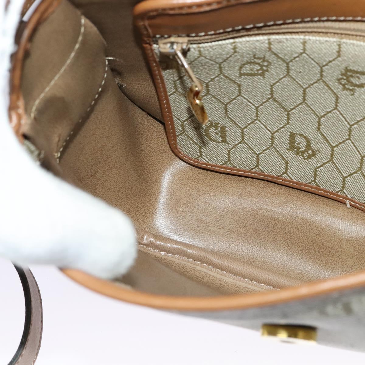 Christian Dior Honeycomb Canvas Shoulder Bag PVC Beige Gold Auth BA4036