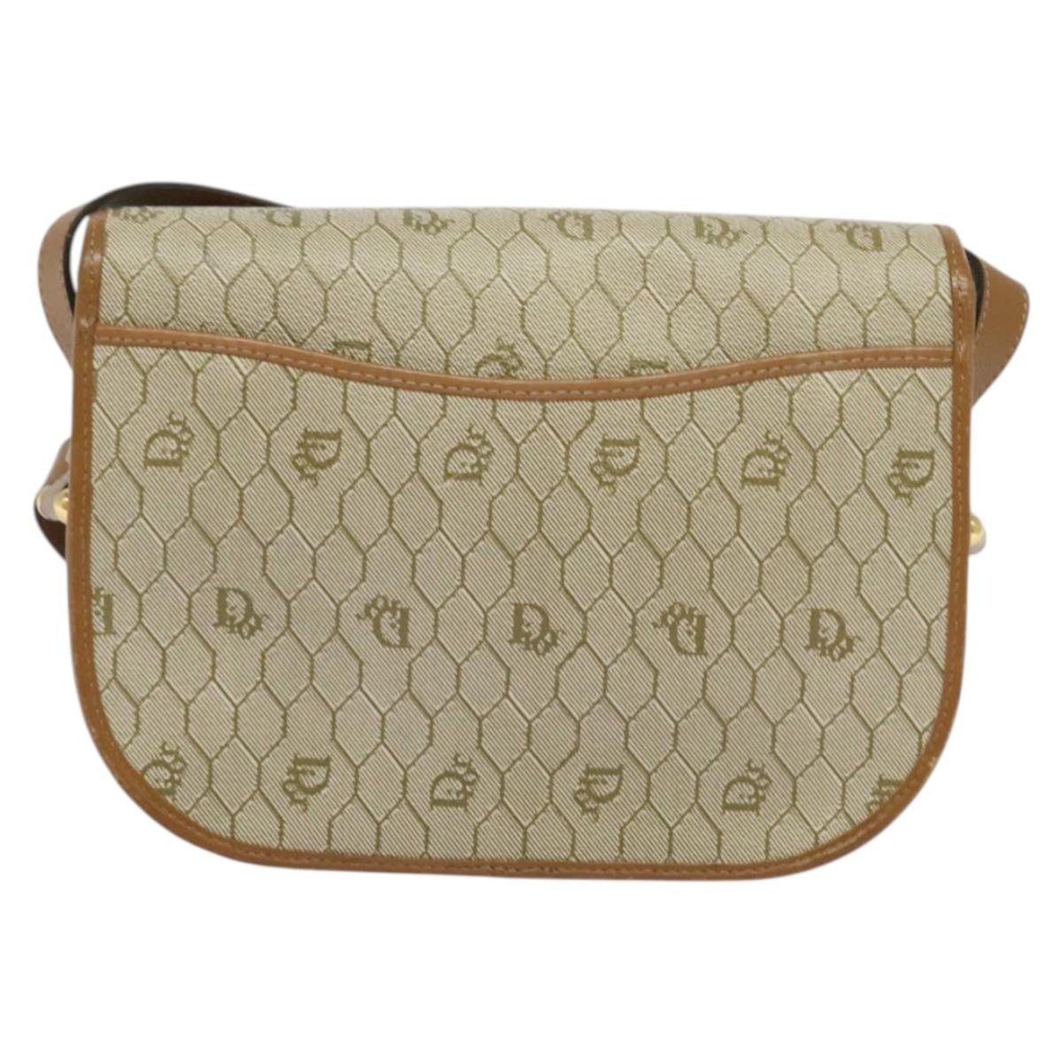 Christian Dior Honeycomb Canvas Shoulder Bag PVC Beige Gold Auth BA4036