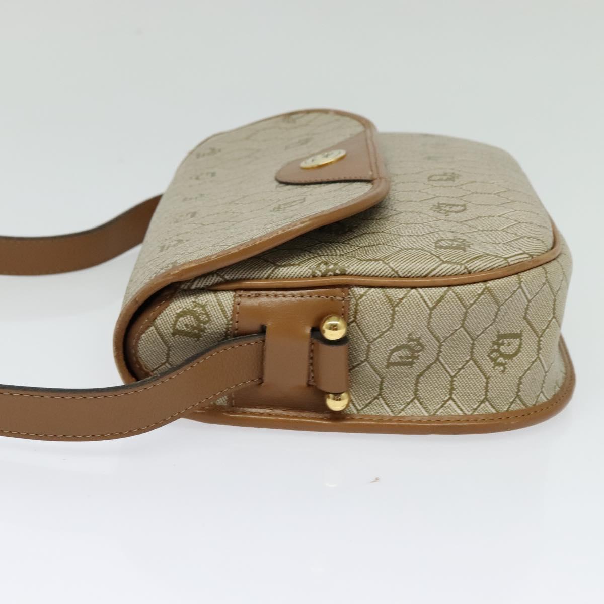 Christian Dior Honeycomb Canvas Shoulder Bag PVC Beige Gold Auth BA4036