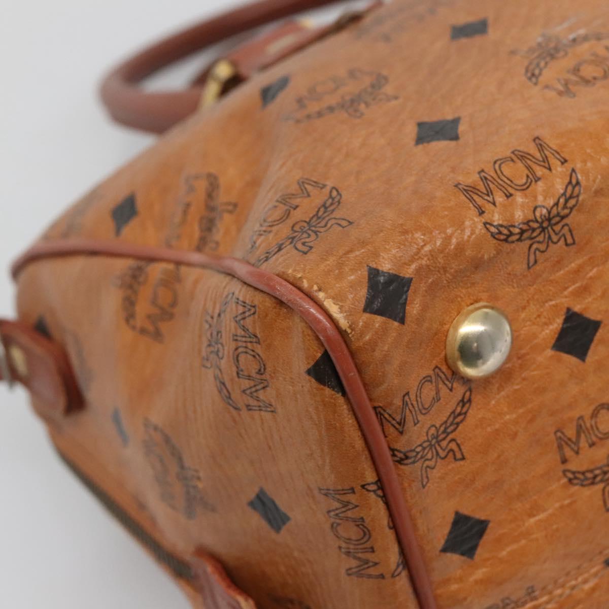 MCM Logogram Vicetos Boston Bag PVC Leather Brown Gold Auth BA4039
