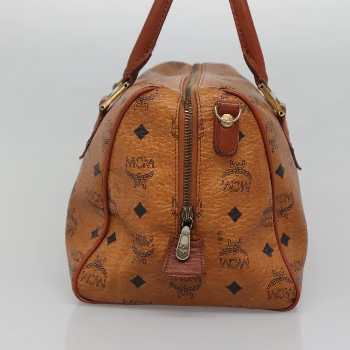 MCM Logogram Vicetos Boston Bag PVC Leather Brown Gold Auth BA4039