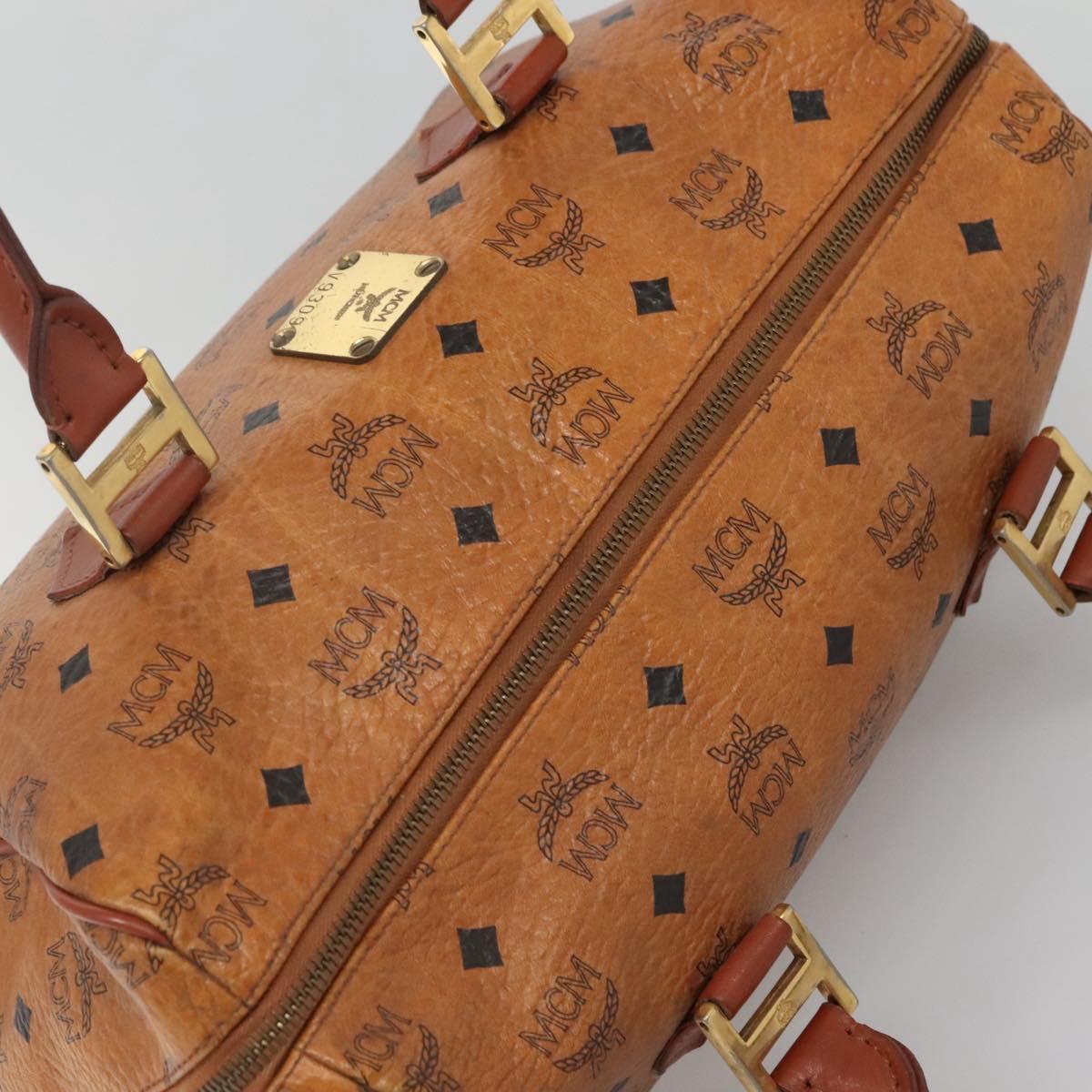 MCM Logogram Vicetos Boston Bag PVC Leather Brown Gold Auth BA4039