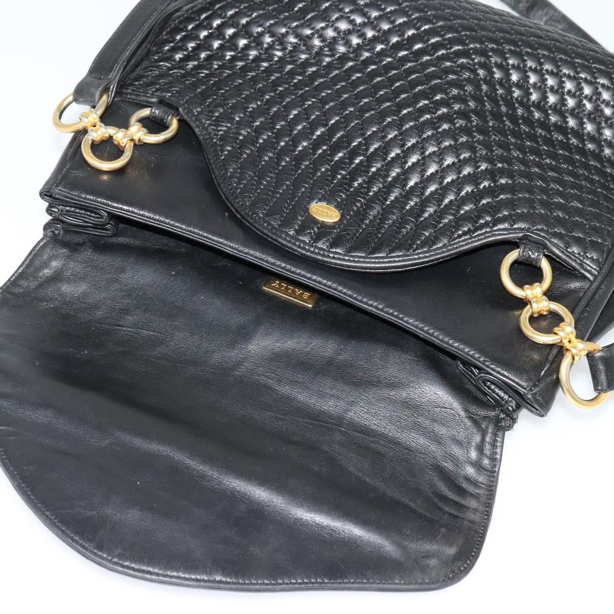BALLY Quilted Chain Shoulder Bag Leather Black Gold Auth BA4040