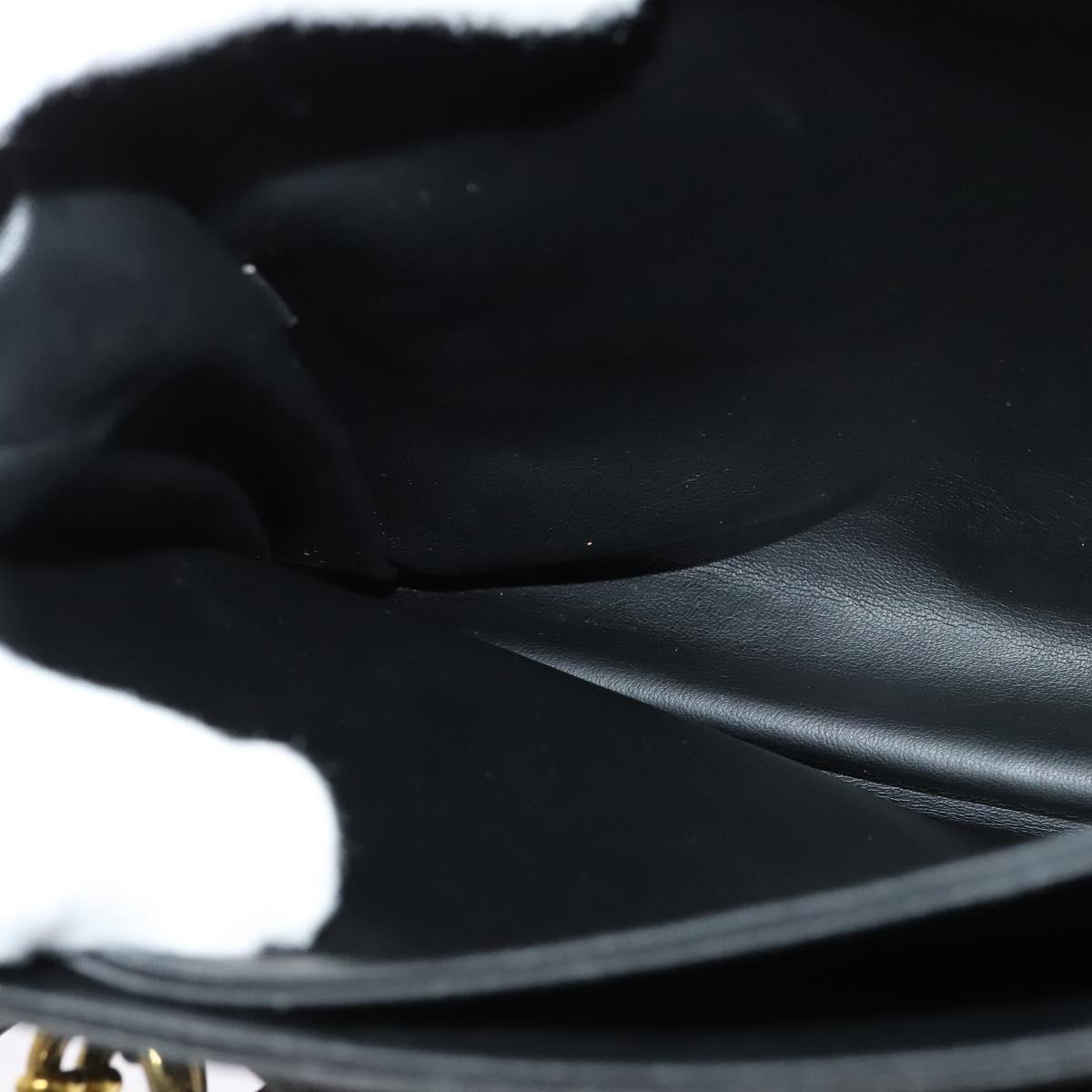 BALLY Quilted Chain Shoulder Bag Leather Black Gold Auth BA4040