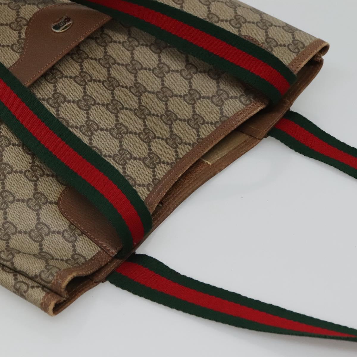 GUCCI GG Supreme Web Sherry Line Tote Bag PVC Beige Red 39 02 003 Auth BA405