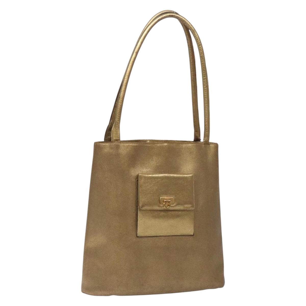 Salvatore Ferragamo Gancini Tote Bag Leather Gold Auth BA4052