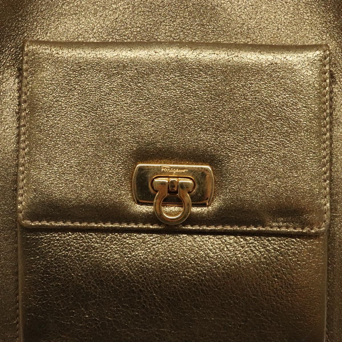 Salvatore Ferragamo Gancini Tote Bag Leather Gold Auth BA4052