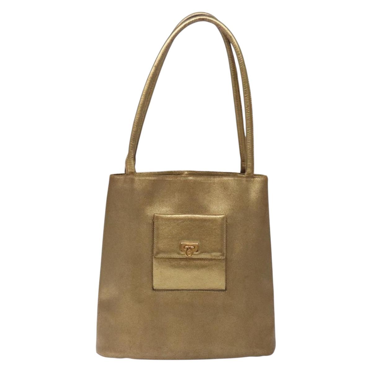 Salvatore Ferragamo Gancini Tote Bag Leather Gold Auth BA4052
