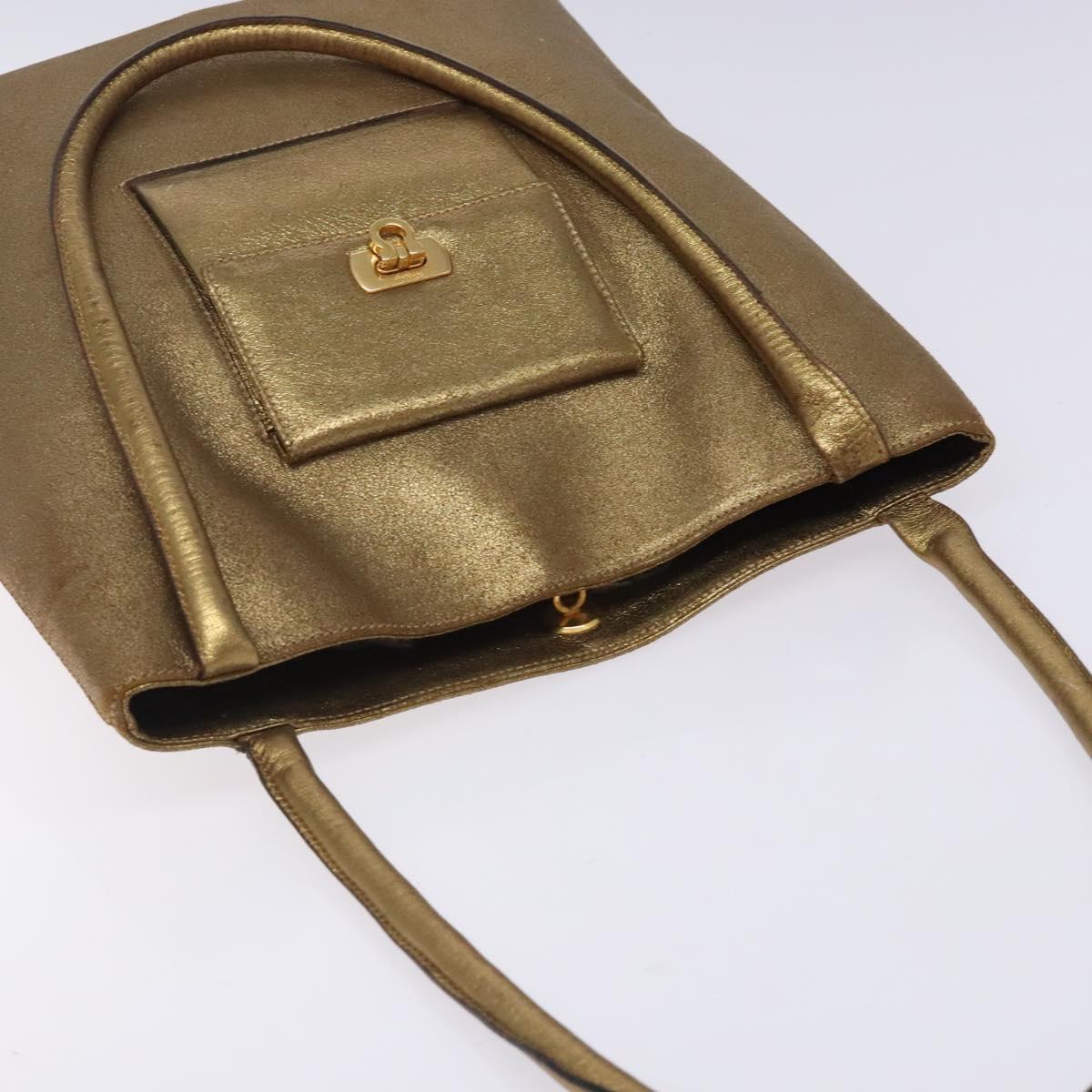 Salvatore Ferragamo Gancini Tote Bag Leather Gold Auth BA4052
