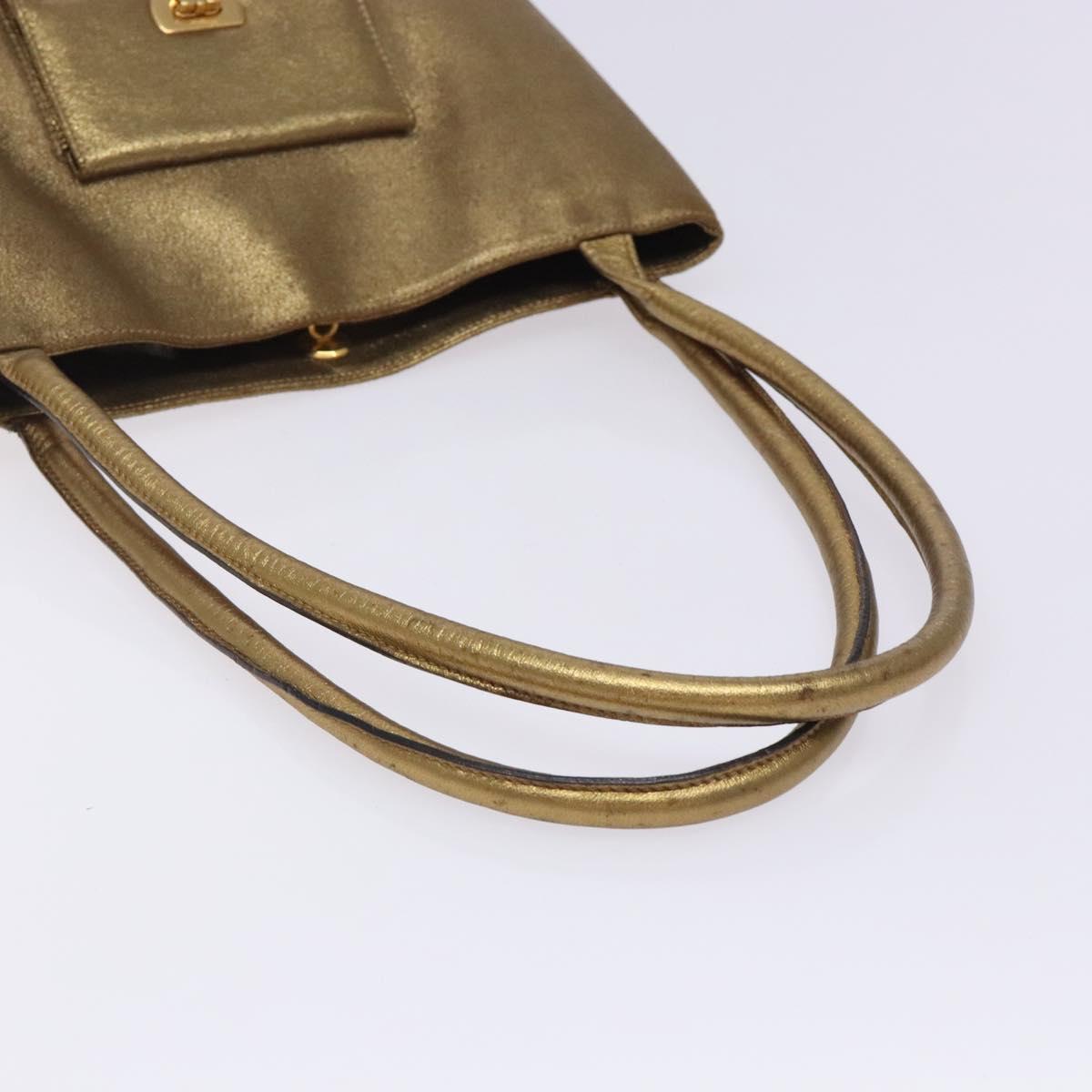 Salvatore Ferragamo Gancini Tote Bag Leather Gold Auth BA4052