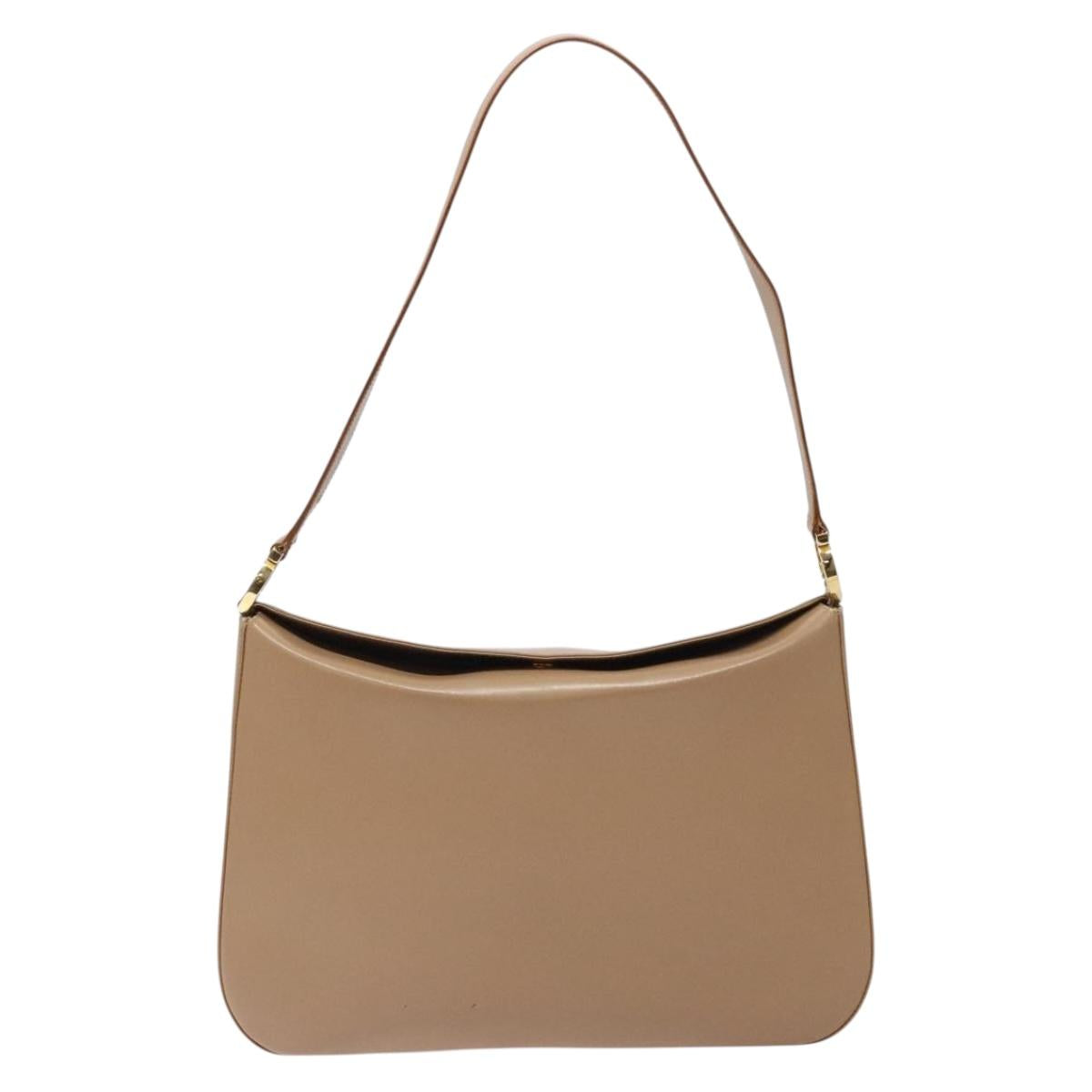 Salvatore Ferragamo Gancini Shoulder Bag Leather Beige Gold Auth BA4057